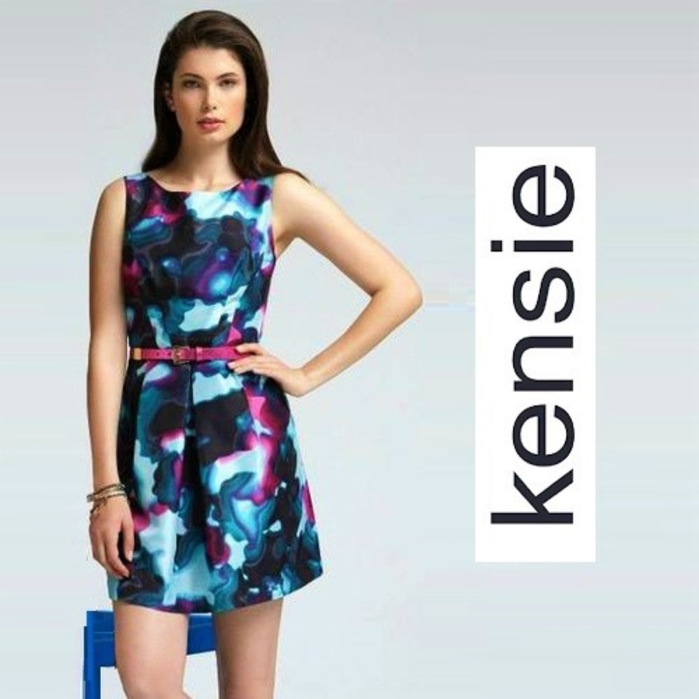 Blue & Pink Frost Combo Sprayed Floral Print Dress